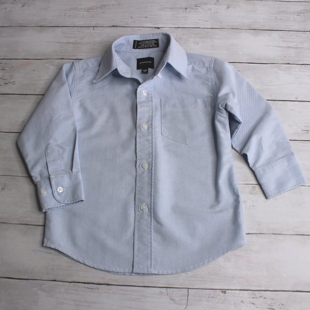 Arrow Boy's Blue Button Down Dress Shirt Size 4 Blue Oxford Casual